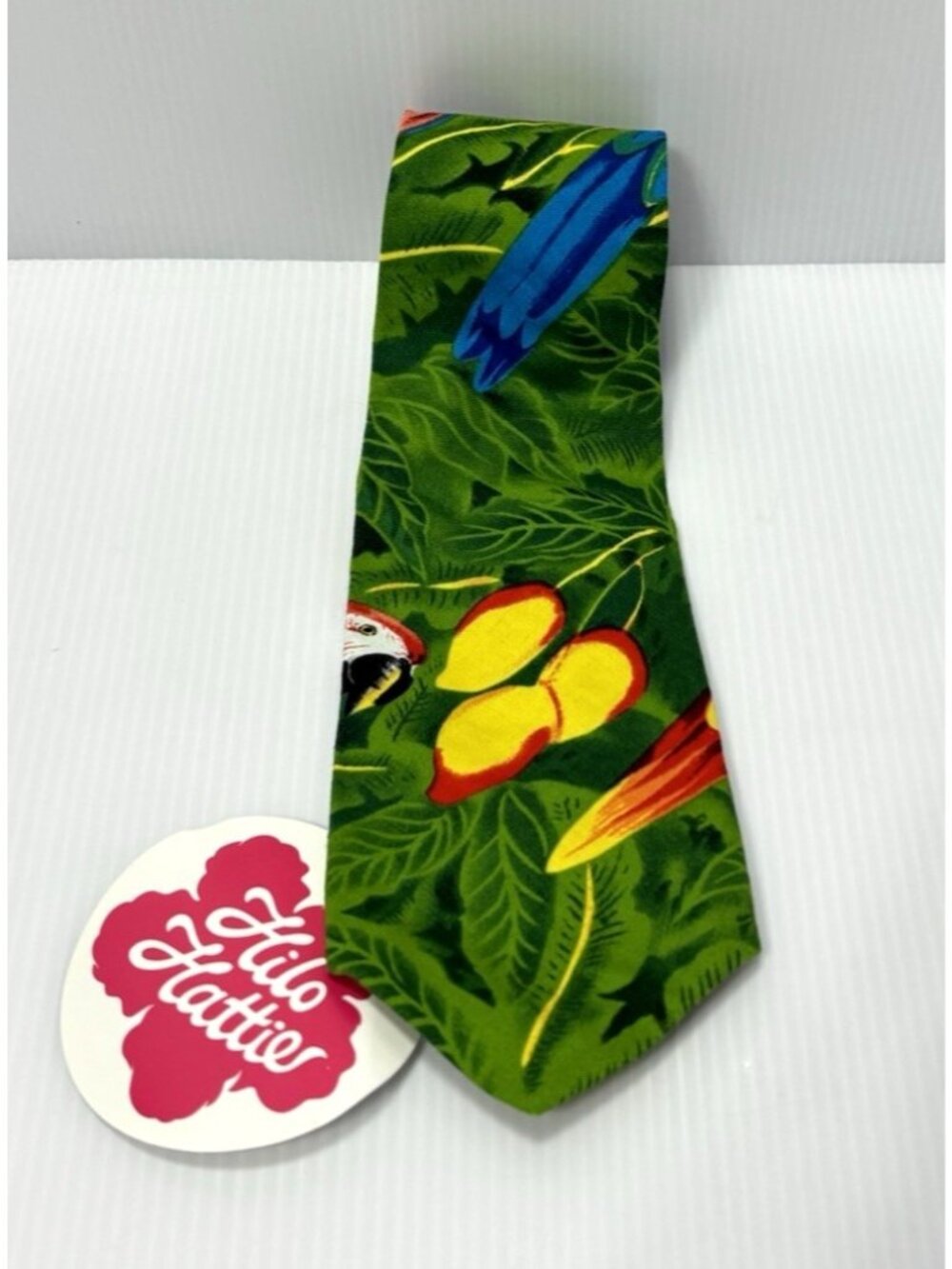 Hilo Hattie Hawaiian Necktie Green Tropical Parrot Bird Floral Men Accessory NWT